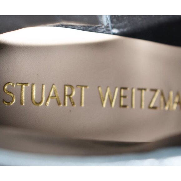 $550 STUART WEITZMAN LINSI BOOTIE POINTED LEATHER BLOCK HEEL BLACK 8.5 (PB19) - Picture 7 of 10